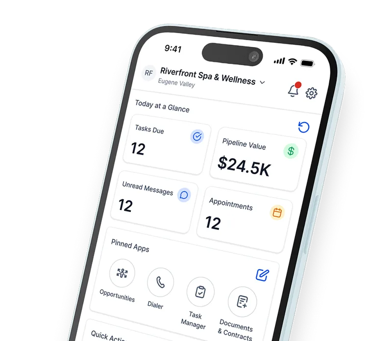 HighLevel mobile app home screen